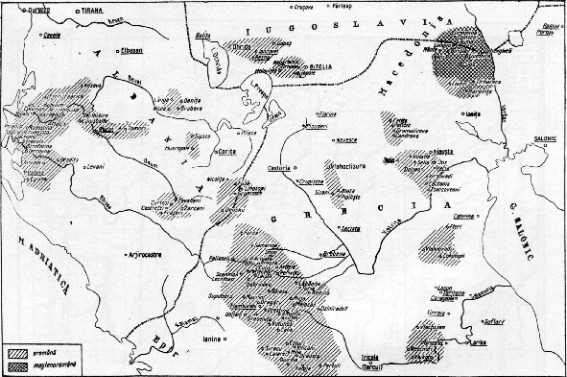 Η Νότια Βαλκανική με τα κυριότερα βλάχικα χωριά (σχέδιο G. Weigand – Pușcariu)  