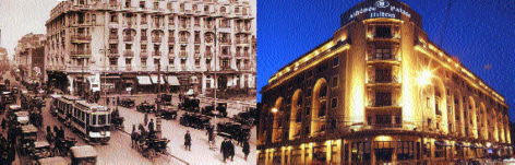 Αριστερά: το θρυλικό ξενοδοχείο «Athenee Palace» στις δόξες τον, το 1918, όταν το Βουκουρέστι θεωρείτο ως «Το Παρίσι της Ανατολής». Δεξιά: το ιστορικό «Athenee Palace» σήμερα ανήκει στην αμερικανική εταιρεία Hilton, η οποία άλλαξε εντελώς τη μορφή του. Αριστερά: το θρυλικό ξενοδοχείο «Athenee Palace» στις δόξες τον, το 1918, όταν το Βουκουρέστι θεωρείτο ως «Το Παρίσι της Ανατολής». Δεξιά: το ιστορικό «Athenee Palace» σήμερα ανήκει στην αμερικανική εταιρεία Hilton, η οποία άλλαξε εντελώς τη μορφή του.