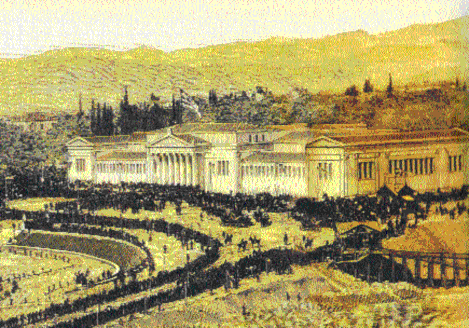 Χαρακτικό αγγλικής εφημερίδας του 1888, με τα εγκαίνια του Ζαππείου και τον γυμνόΥμηττό στο βάθος. Χαρακτικό αγγλικής εφημερίδας του 1888, με τα εγκαίνια του Ζαππείου και τον γυμνόΥμηττό στο βάθος.