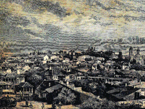 Το Βουκουρέστι την εποχή των Ζάππα Ξυλογραφία του Φρεντερίκ Σορριέ, 1870